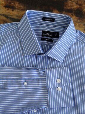 J.Crew Tech Men's M Performance Stretch Dress Shirt Blue White Stripe Classic